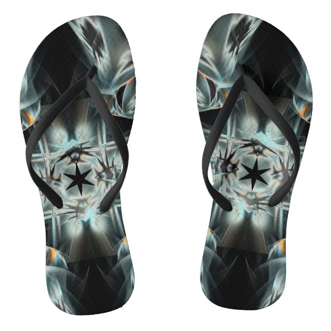 Black Star Abstract Black and White Pattern Flip Flops (Footbed)