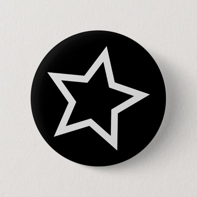 Black Star Bold White Outline Pinback Button (Front)