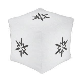 Black Star Flower White Background Pouf