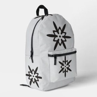 Black Star Flower White Background Printed Backpack