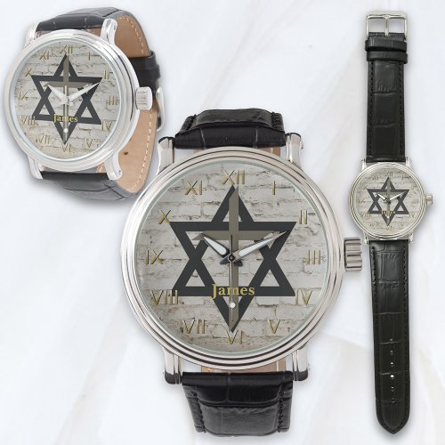 Black Star of David With Brown Cross Watch