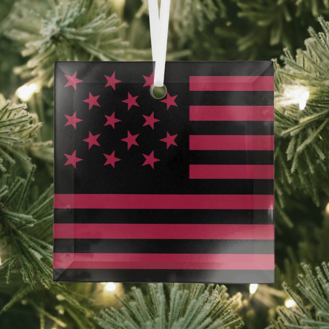 Black Star-Spangled Banner America Flag Glass Ornament (Insitu)
