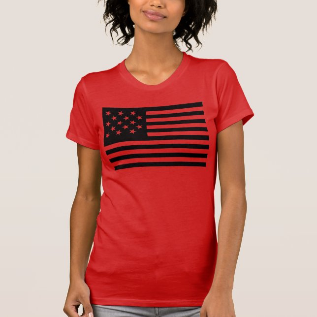 Black Star-Spangled Banner America Flag T-Shirt (Front)