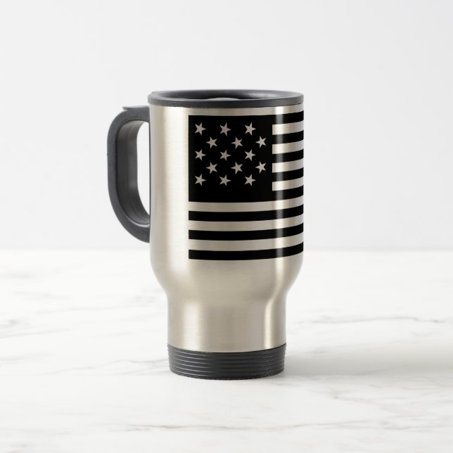 Black Star-Spangled Banner America Flag Travel Mug (Front Left)