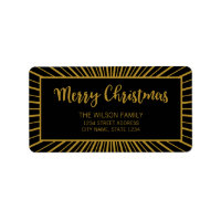 Black Starburst Script Merry Christmas Address Label
