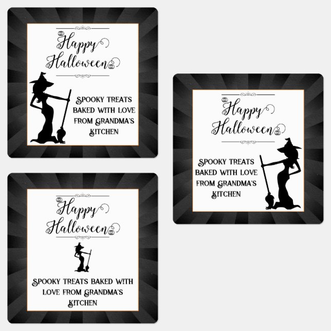 Black Starburst Witch Halloween Labels (Group)