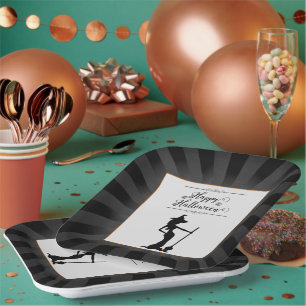 Black Starburst Witch Halloween Paper Plates