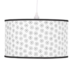 Black Starbursts on White   Mid-Century Hanging Lamp
