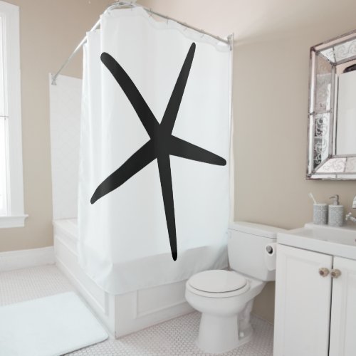 Black Starfish Pattern White Decor Classy Elegant Shower Curtain