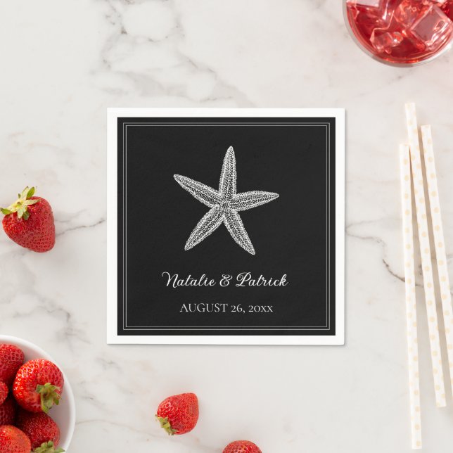 Black Starfish Wedding Napkins (Insitu)