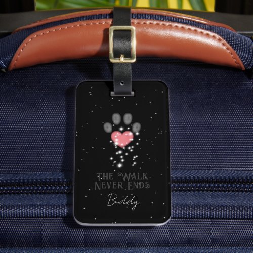 Black Starlight Pink Heart Dog Paw Print Luggage Tag