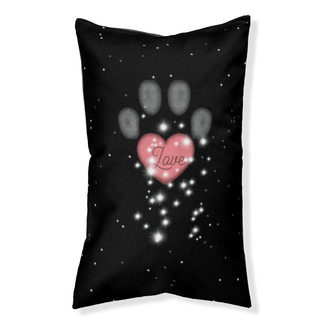 Black Starlight Pink Heart Dog Paw Print Pet Name Pet Bed (Front Vertical)