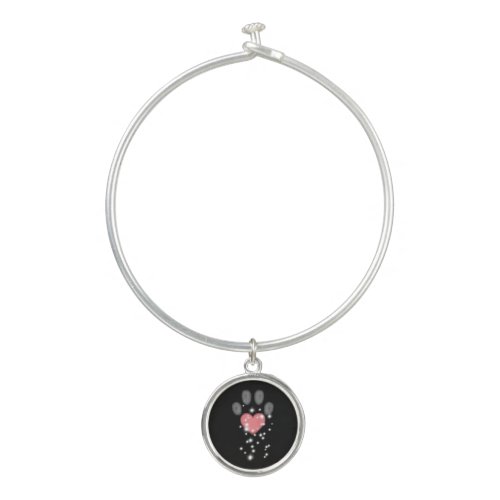Black Starlight Pink Heart Paw Print Dog Bangle Bracelet