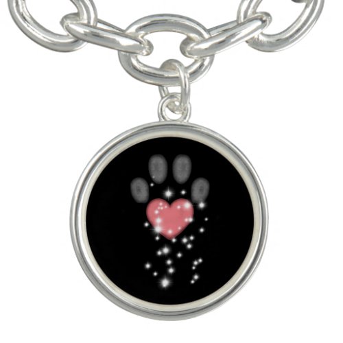 Black Starlight Pink Heart Paw Print Dog Bracelet