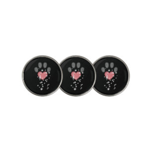 Black Starlight Pink Heart Paw Print Dog Golf Ball Marker