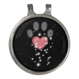 Black Starlight Pink Heart Paw Print Dog Golf Hat Clip