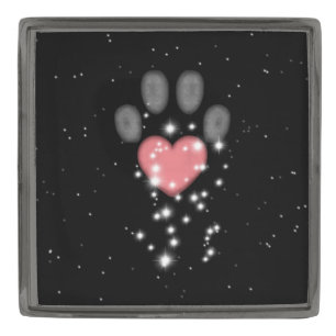 Black Starlight Pink Heart Paw Print Dog Gunmetal Finish Lapel Pin