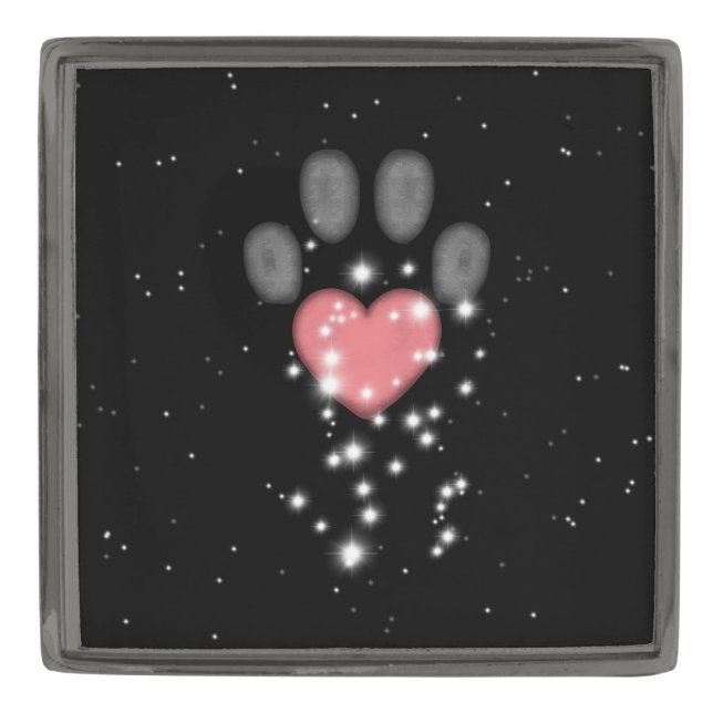 Black Starlight Pink Heart Paw Print Dog Gunmetal Finish Lapel Pin (Front)