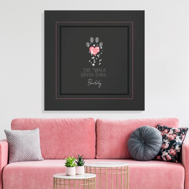 Black Starlight Pink Heart Paw Print Dog Memorial (Insitu(LivingRoom))