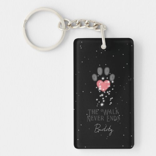 Black Starlight Pink Heart Paw Print Dog Memorial Keychain