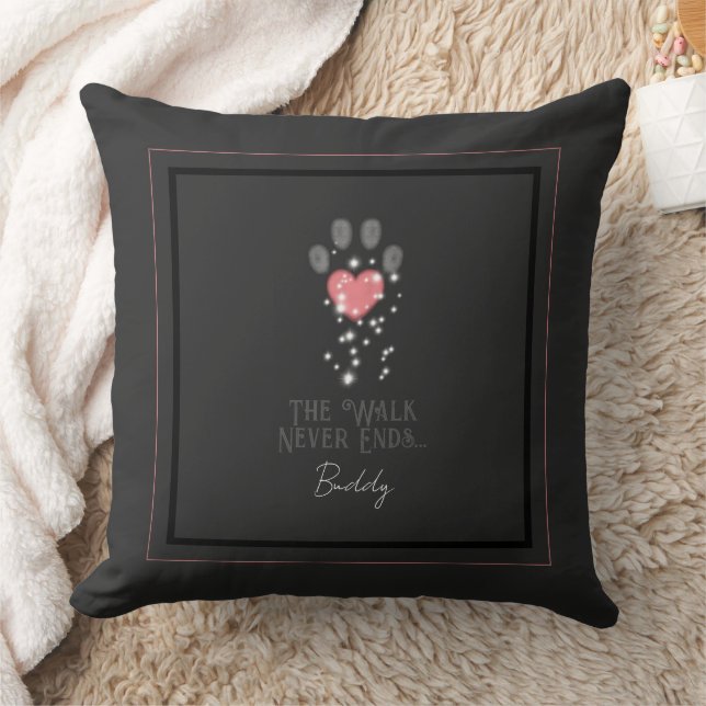 Black Starlight Pink Heart Paw Print Dog Memorial Throw Pillow (Blanket)