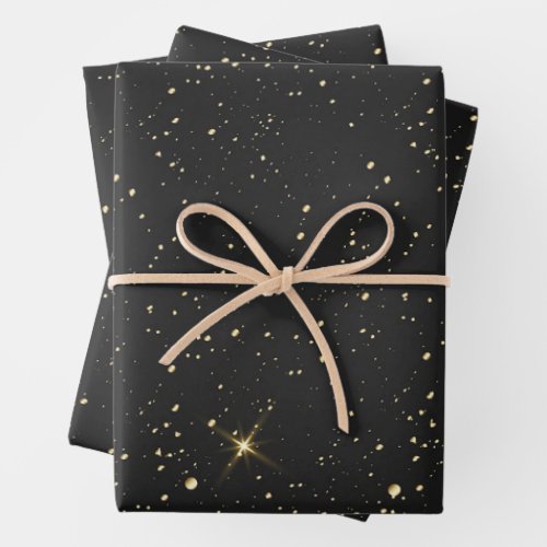 Black Starry Night Abstract Galaxy Wrapping Paper Sheets