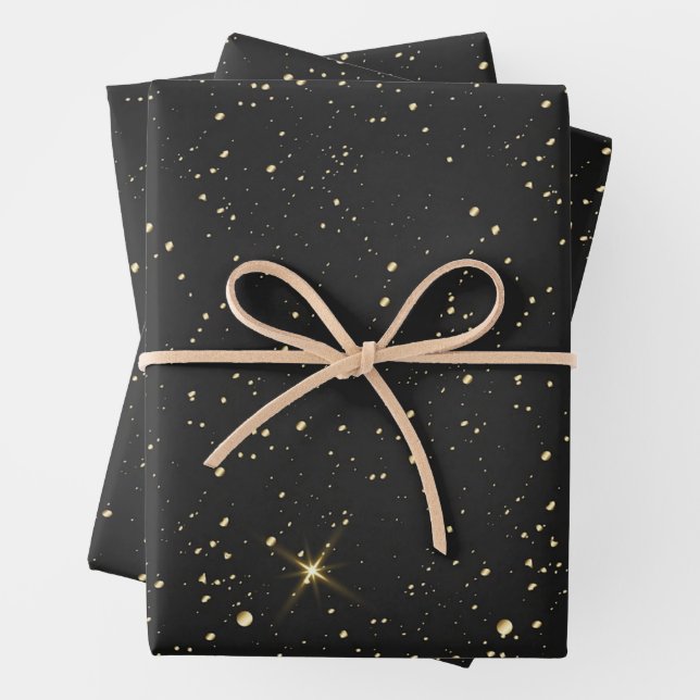 Black Starry Night Abstract Galaxy Wrapping Paper Sheets (In situ)