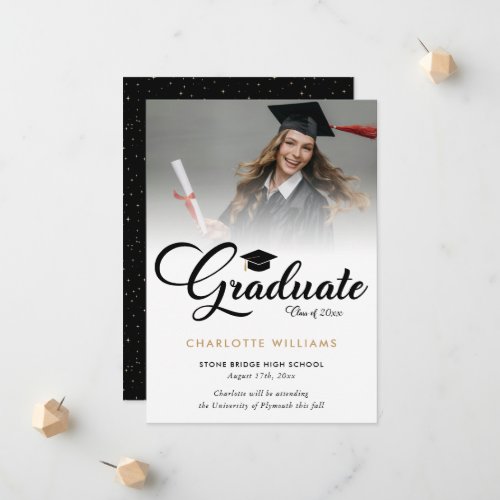 Black Starry Night Photo Graduation Announcement
