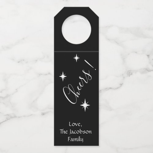 Black Stars and Cheers Bottle Hanger Tag