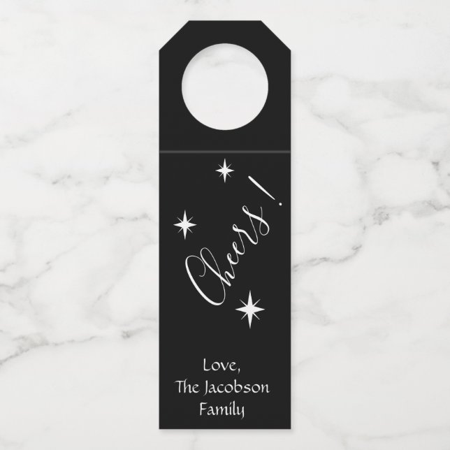 Black Stars and Cheers Bottle Hanger Tag (Front)