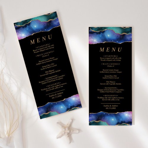 Black  Stars Blue Gold Calligraphy Wedding Menu