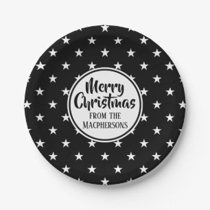 Black Stars Christmas Paper Plates