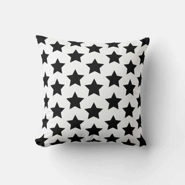 Black Stars, Modern Monochrome Stylish Cushion. Throw Pillow (Front)