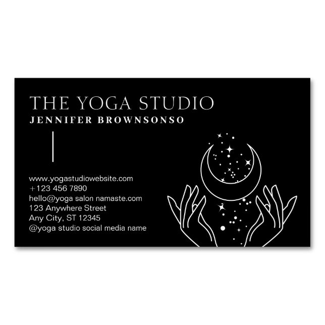 Black Stars Moon on Hands Spiritual Business Card Magnet (Front)