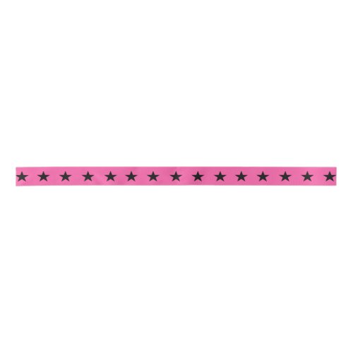 Black Stars on Bright Pink Patterned Satin Ribbon
