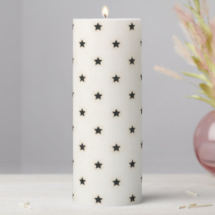 Black Stars on Distressed White Large Pillar Candle