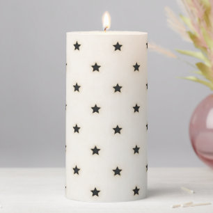 Black Stars on Distressed White Medium Pillar Candle