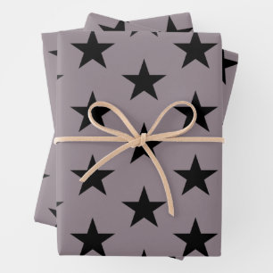 Black Stars on Lavender Wrapping Paper Sheets