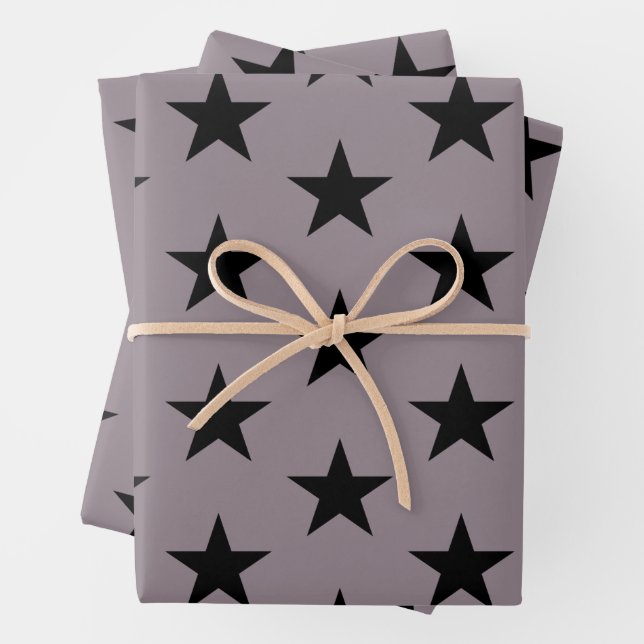 Black Stars on Lavender Wrapping Paper Sheets (In situ)