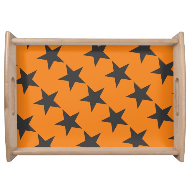 Black Stars on Pumpkin Orange Serving Tray (Front)