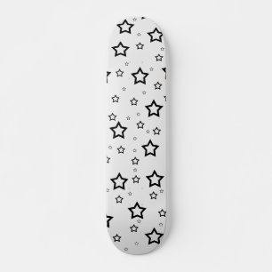 Black Stars on White Background: Skateboard Deck