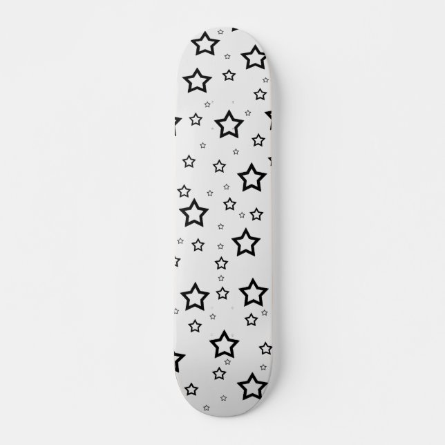 Black Stars on White Background: Skateboard Deck (Front)