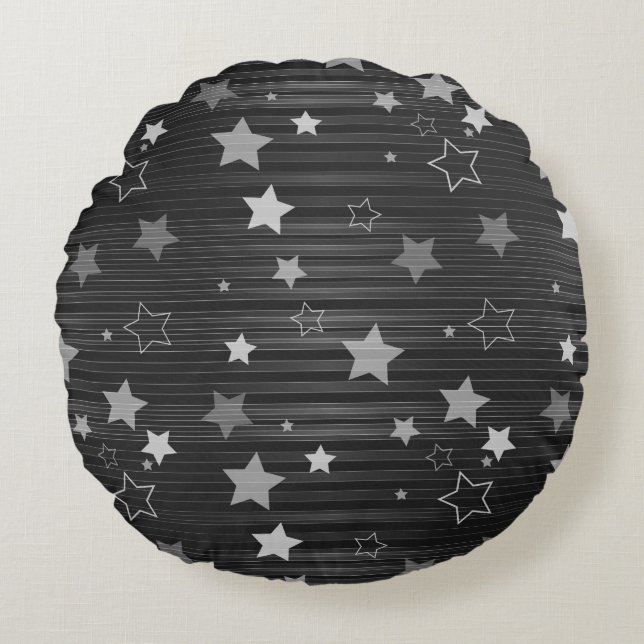 Black Stars Pattern Round Pillow (Front)