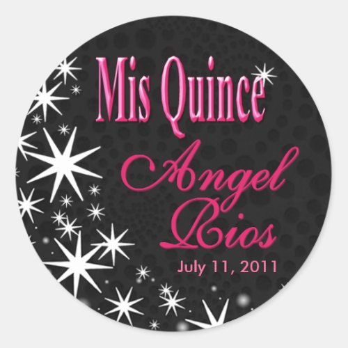 Black Stars Quinceaera Party blackfuschia Classic Round Sticker