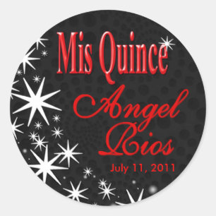 "Black Stars Quinceañera" Party (black/red) Classic Round Sticker