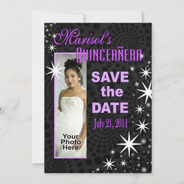 Black Stars Quinceañera Photo Party Invitation (Front)
