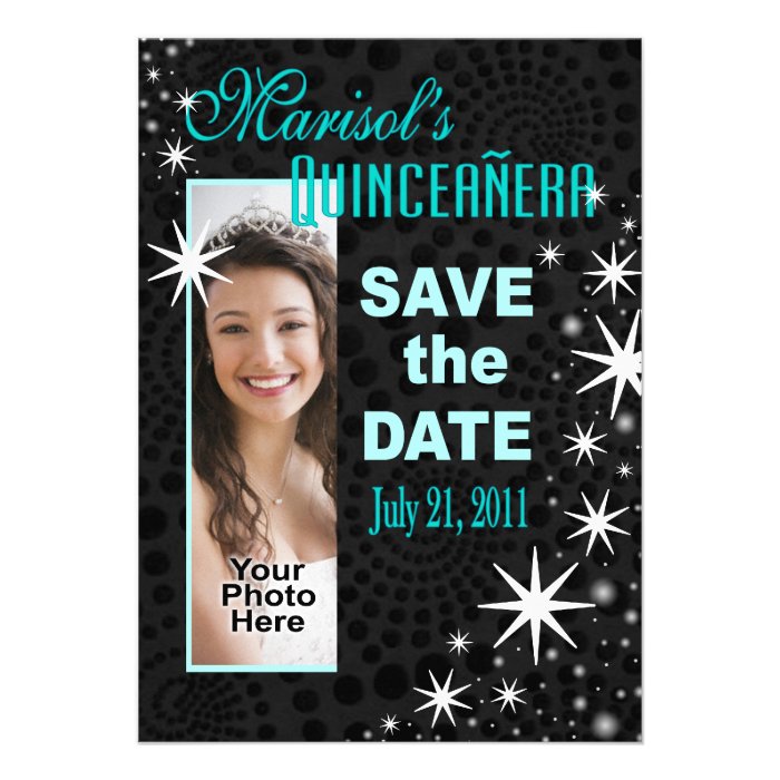 Black Stars Quinceañera Photo Party Invitations