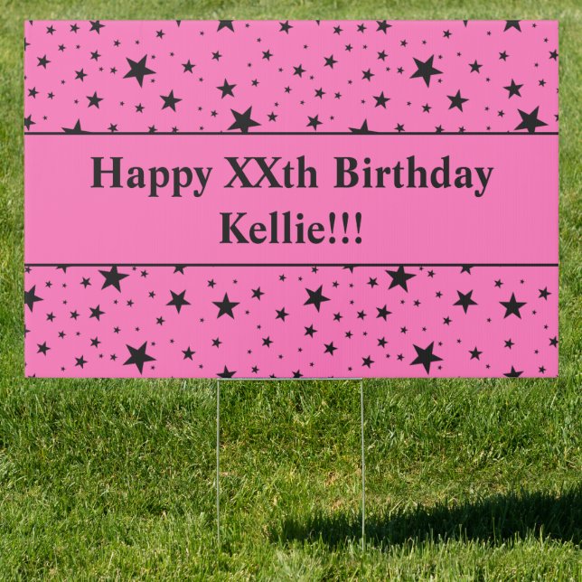 Black Stars With Message On Pink Birthday Sign (Insitu)