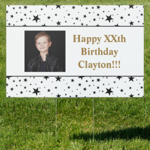 Black Stars With Message Photo Birthday Sign