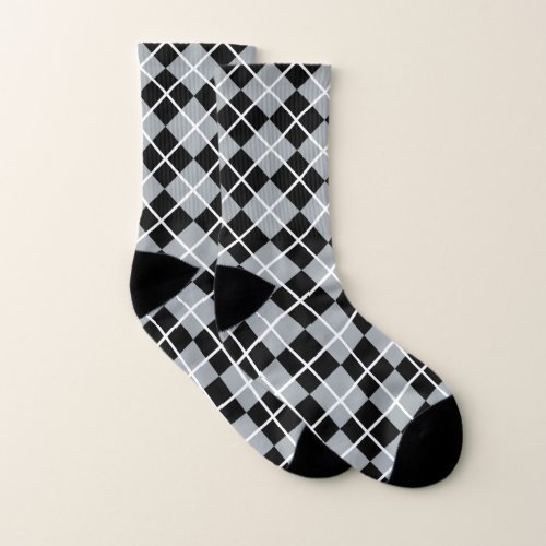 Black Stealth Gray and White Argyle Socks